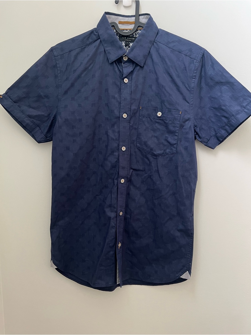 Ted Baker Navy Short-Sleeve Patterned Button-Down Shirt